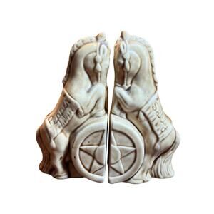 Vintage Horse Salt & Pepper Shakers Wagon Wheel Design Ceramic Tan Pair